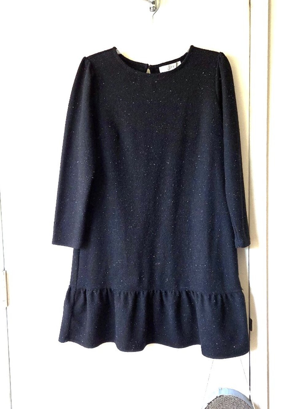 👗 Ann Taylor LOFT Sz M Long Sleeve Black Speckled Knit Crew Neck Sweater Dress